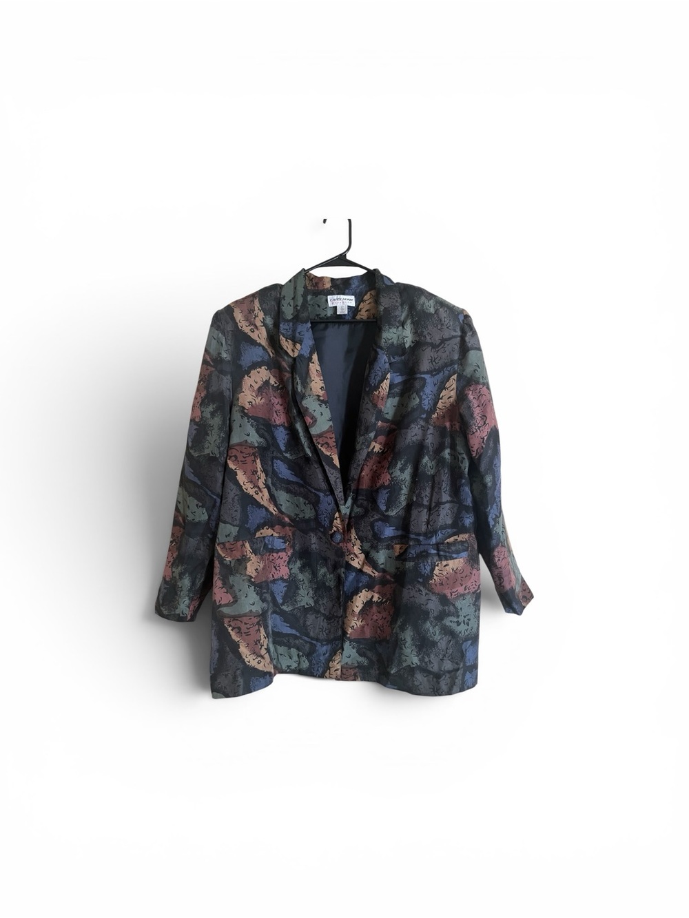 Patterned Single-Button Women's Blazer in Navy Multi